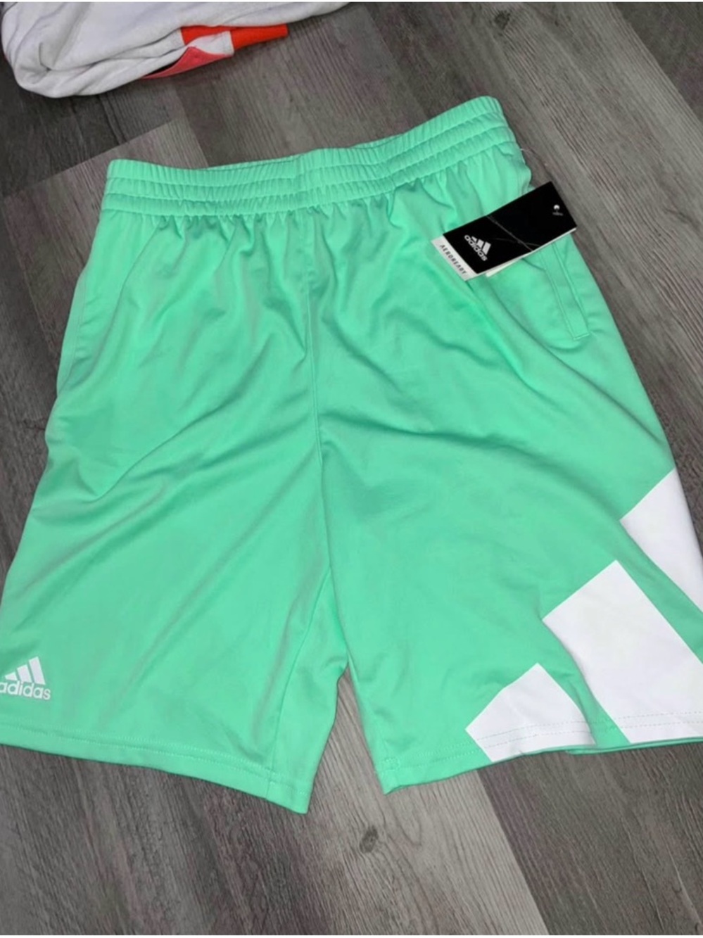 New!! adidas Boys Large Mint Green Athletic Shorts with White Accents